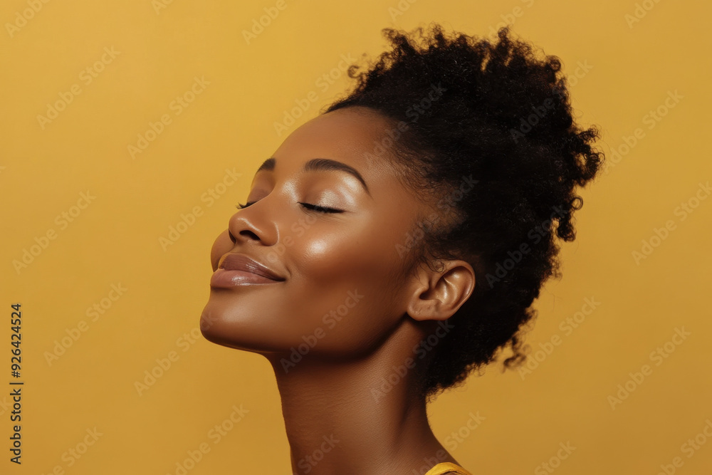 A close up of a tattooed black woman's face with her eyes closed A close up of a tattooed black woman's face with her eyes closed