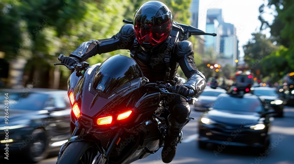 Jet pack commuter flying over traffic jam Jet pack commuter flying over traffic jam