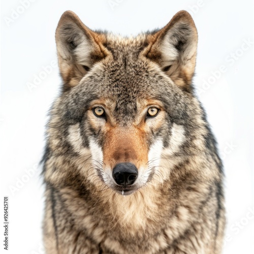 A striking and majestic wolf gazes directly into the lens. Its fur is thick and soft, showcasing beautiful colors. This image captures the essence of the wild. Perfect for nature lovers. AI