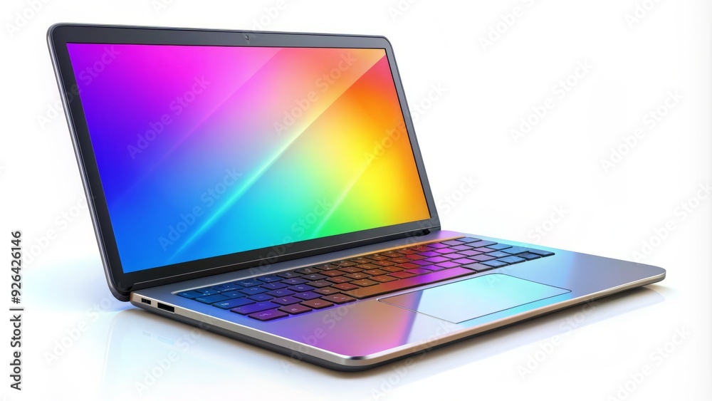 A colorful, stylized illustration of a modern laptop computer with a glowing screen and sleek keyboard, set against a clean white background. A colorful, stylized illustration of a modern laptop computer with a glowing screen and sleek keyboard, set against a clean white background.
