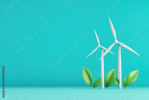 Sustainable energy solutions, clean technology innovations, minimalism, 3D render. A 3D render depicting sustainable energy solutions and clean technology innovations, created in a modern and minimali photo