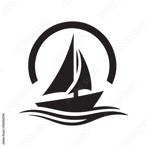 Sail boat icon, simple and clean, black silhouette of sail boat