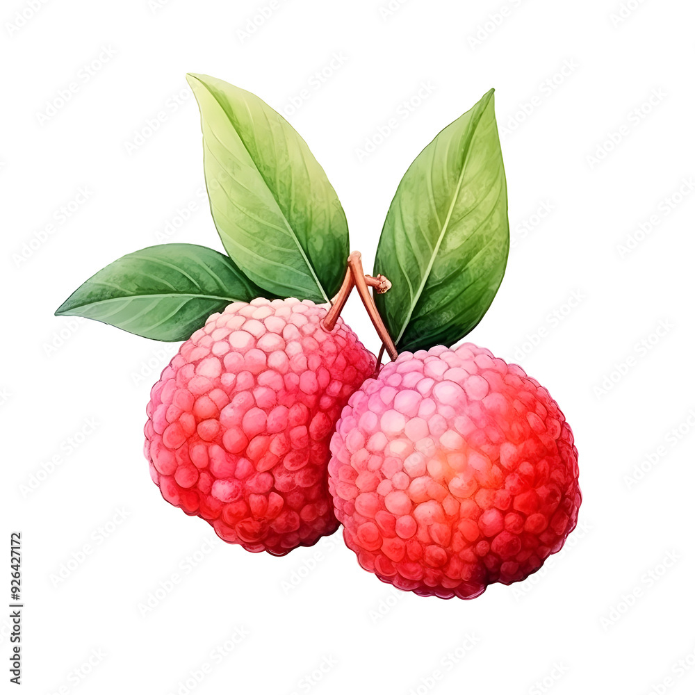 Vibrant Watercolor Lychee Fruit with Soft Outline on White Background Vibrant Watercolor Lychee Fruit with Soft Outline on White Background