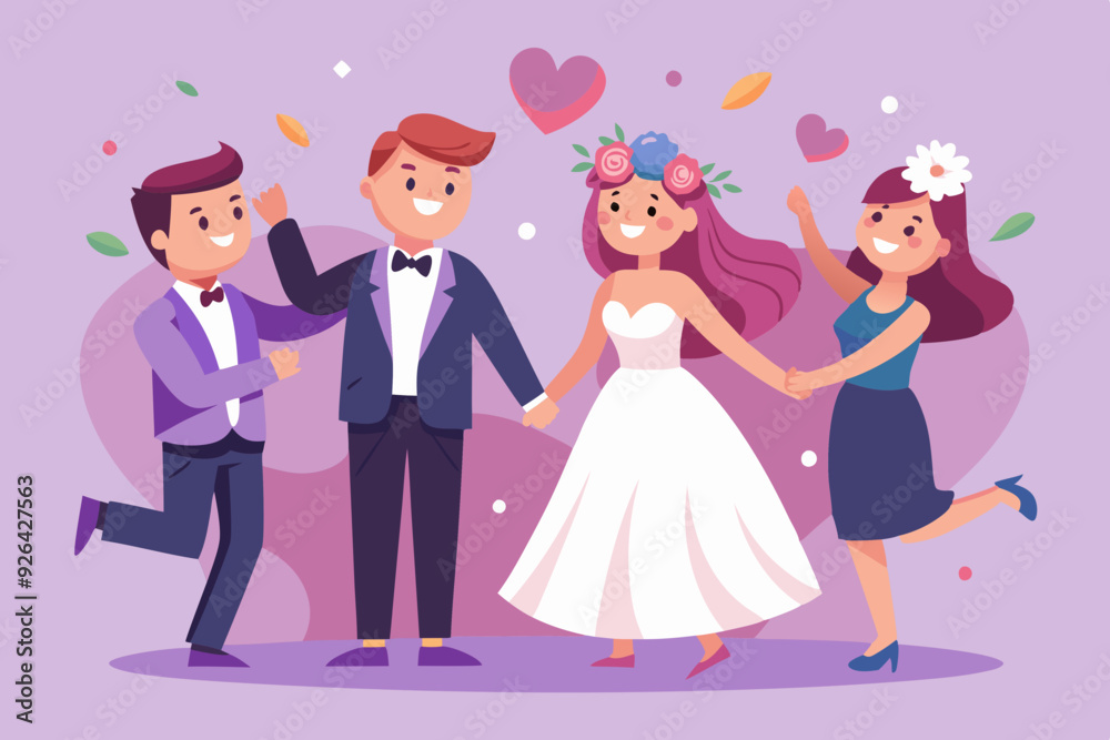 Set of characters bride and groom. Newlyweds dancing, holding hands, hugging
Set of characters bride and groom. Newlyweds dancing, holding hands, hugging