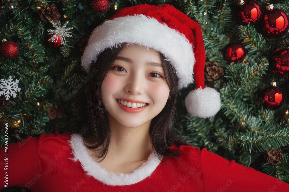 サンタ帽子をかぶったクリスマスを楽しむ日本人女性(セクシー・かわいい・モデル・ポートレート) サンタ帽子をかぶったクリスマスを楽しむ日本人女性(セクシー・かわいい・モデル・ポートレート)