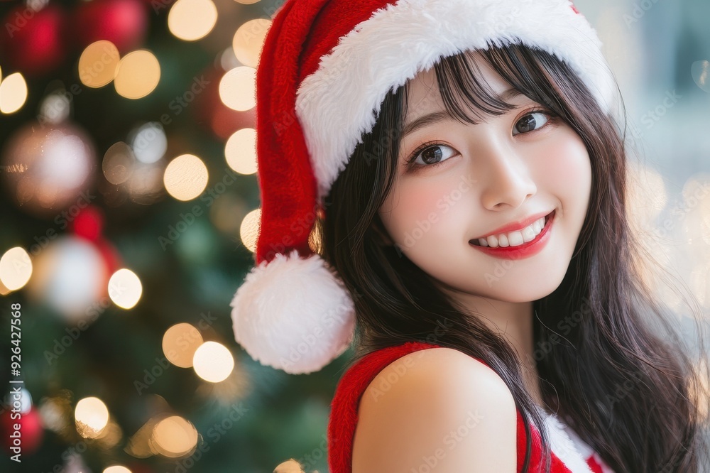 サンタ帽子をかぶったクリスマスを楽しむ日本人女性(セクシー・かわいい・モデル・ポートレート) サンタ帽子をかぶったクリスマスを楽しむ日本人女性(セクシー・かわいい・モデル・ポートレート)