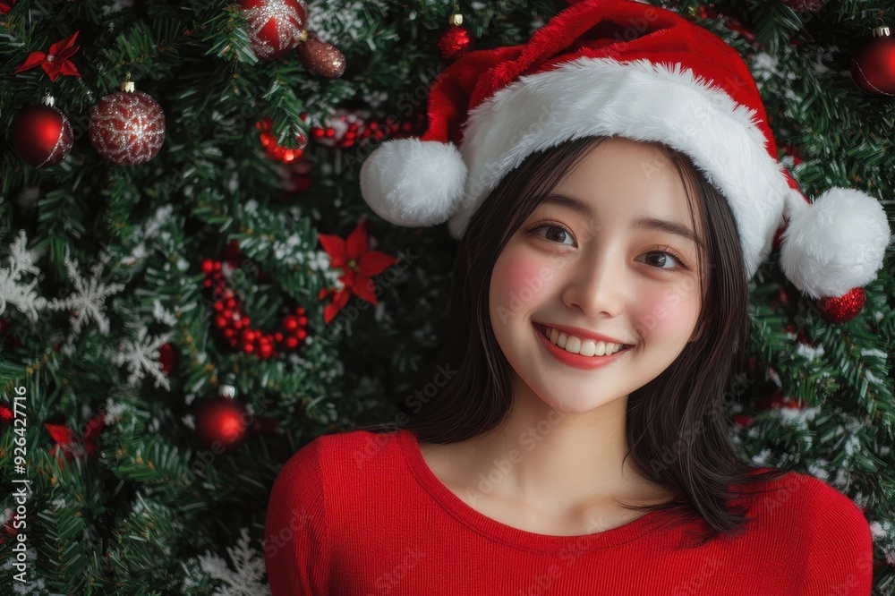 サンタ帽子をかぶったクリスマスを楽しむ日本人女性(セクシー・かわいい・モデル・ポートレート) サンタ帽子をかぶったクリスマスを楽しむ日本人女性(セクシー・かわいい・モデル・ポートレート)