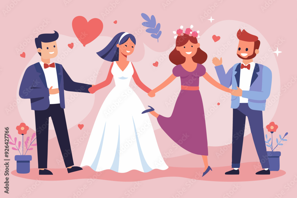 Set of characters bride and groom. Newlyweds dancing, holding hands, hugging
Set of characters bride and groom. Newlyweds dancing, holding hands, hugging