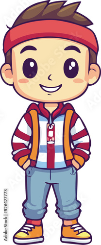 Cute little kid boy stand smile With Pose Cartoon Vector Icon Illustration. People Fashion Icon.