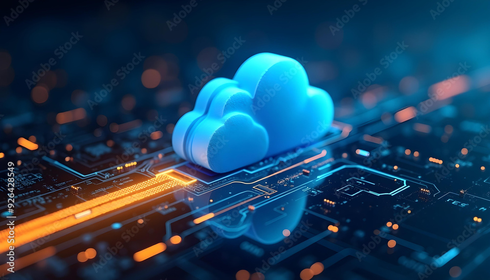 Cloud Computing Icon on a Circuit Board, representing data connectivity and cloud computing. Cloud Computing Icon on a Circuit Board, representing data connectivity and cloud computing.