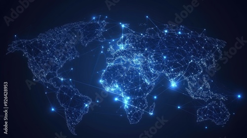 Futuristic world map with abstract data connections and telecommunication network lines. Vector illustration showcasing global business interactions and data flow.