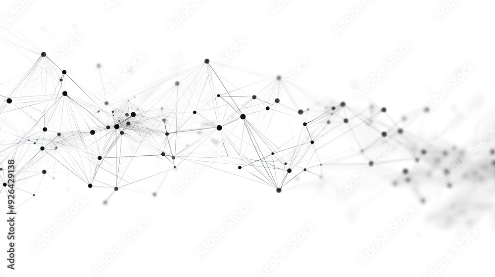 Geometric background featuring a digital network of connection dots and lines on white. Ideal for illustrating technology, data analysis, or communication concepts.