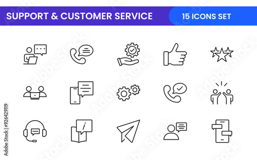 Support and customer service outline style modern icons set. Customer Feedback, Response, experience, helpline and technical support icon illustration