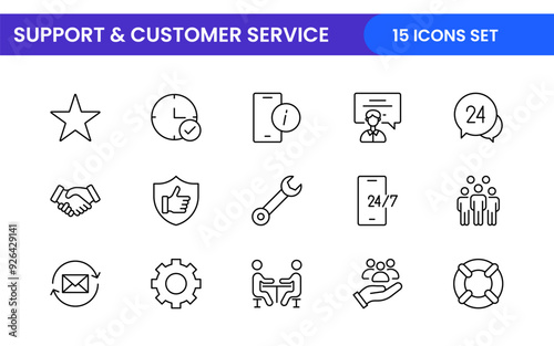 Support and customer service outline style modern icons set. Customer Feedback, Response, experience, helpline and technical support icon illustration