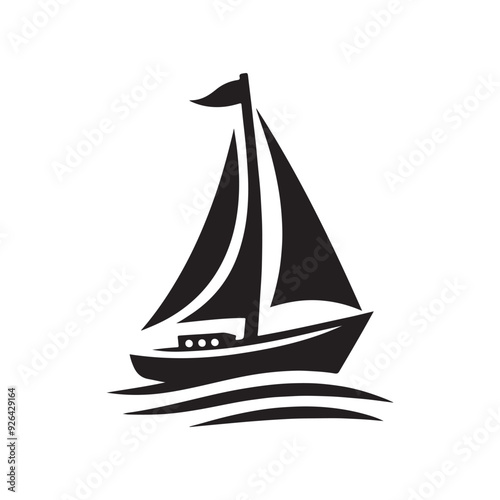 Sail boat icon, simple and clean, black silhouette of sail boat