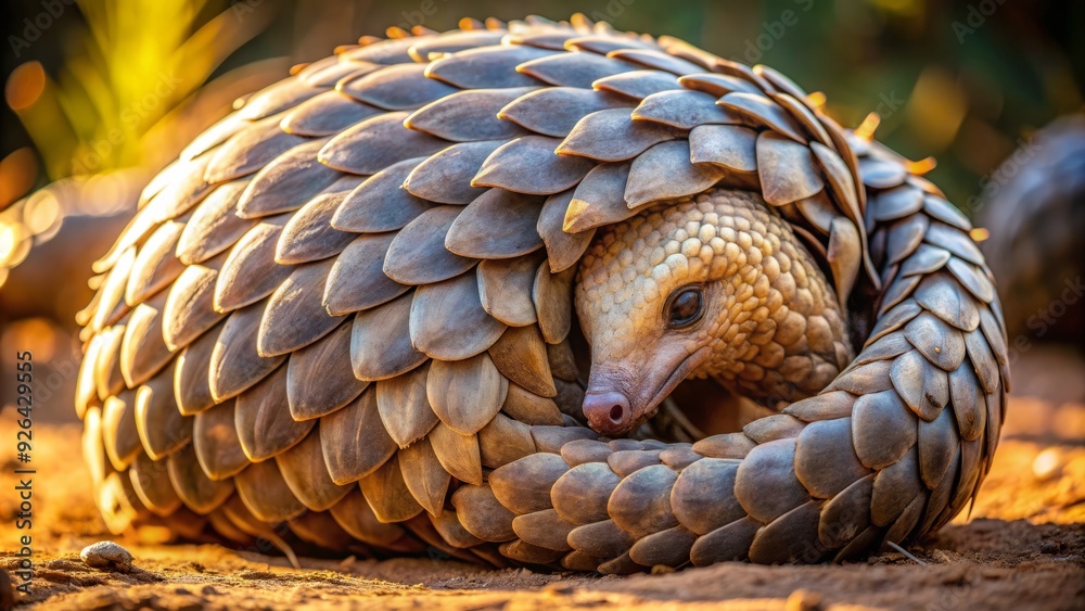Adorable African Pangolin Curled Up Into A Ball Its Tough Overlapping 