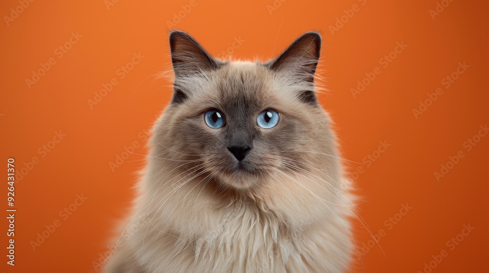 Purebred cat on isolated orange background with space for your text Purebred cat on isolated orange background with space for your text
