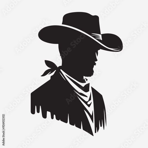 A striking vector illustration of a cow boy perched majestically, its intricate plumage rendered in elegant black and white