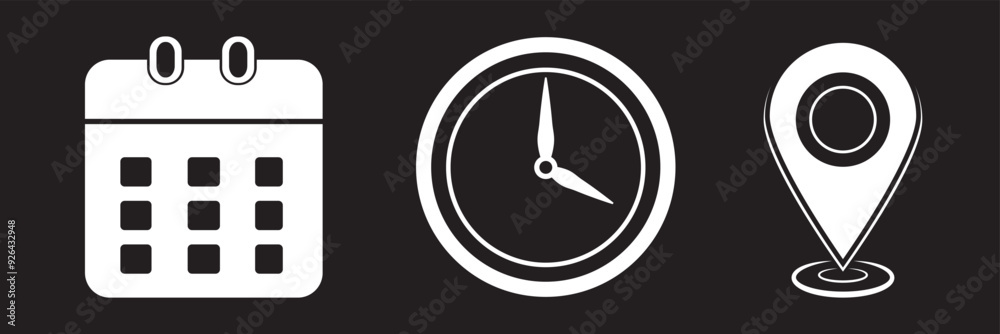 Address. time, and date icon vector. Event elements isolated on ...