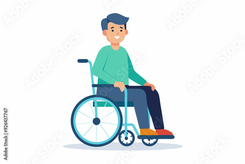 Man is sitting in a wheelchair on a white background. Vector illustration
