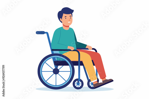 Man is sitting in a wheelchair on a white background. Vector illustration
