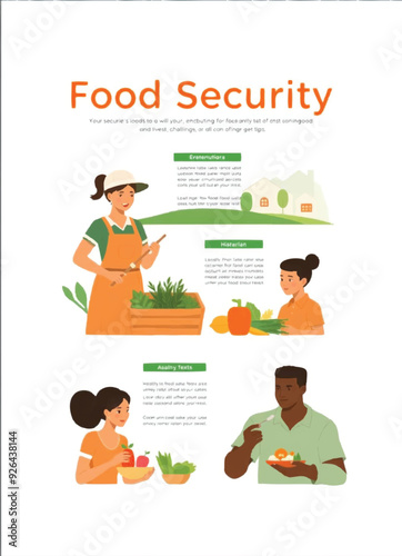 a food security poster of food and people eating and food checking process in a food advertisement