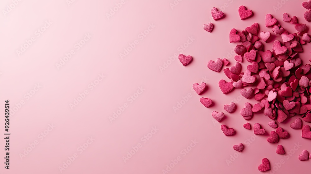 Valentine's Day or Mother's Day design background with pink hearts scattered across a light pink backdrop, creating a sweet and loving atmosphere. Valentine's Day or Mother's Day design background with pink hearts scattered across a light pink backdrop, creating a sweet and loving atmosphere.