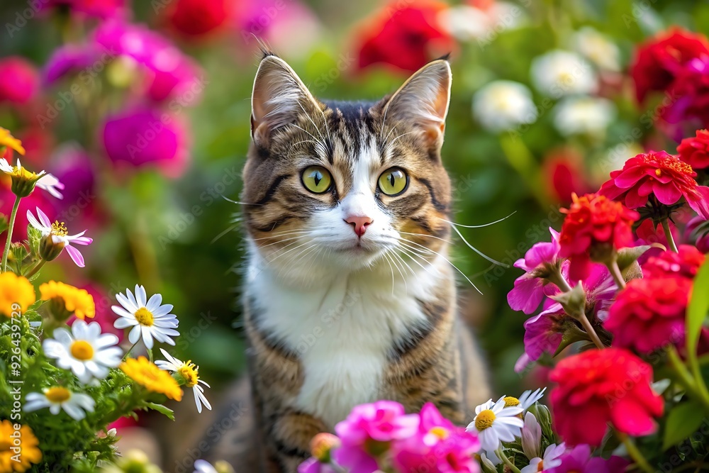 Cat in a Flower Garden. Cat in a Flower Garden.
