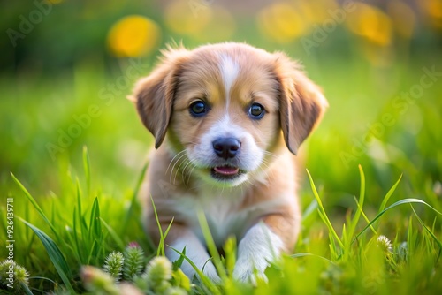 Cute Puppy in Green Grass.