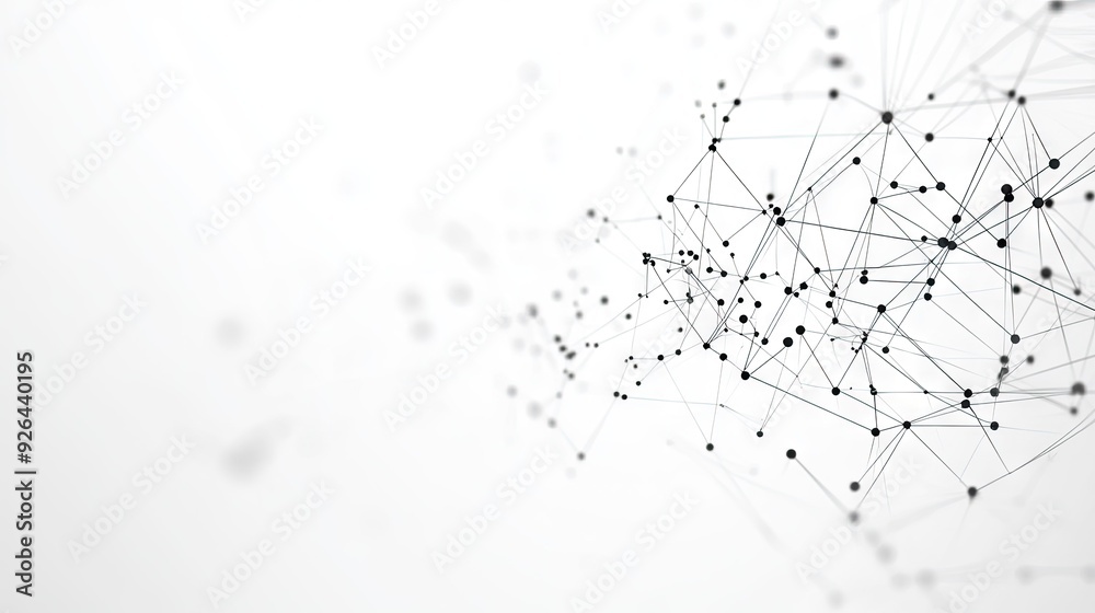 White background with an intricate web of tech connection dots and geometric lines. Abstract representation of data networks, connectivity, and digital technology. White background with an intricate web of tech connection dots and geometric lines. Abstract representation of data networks, connectivity, and digital technology.
