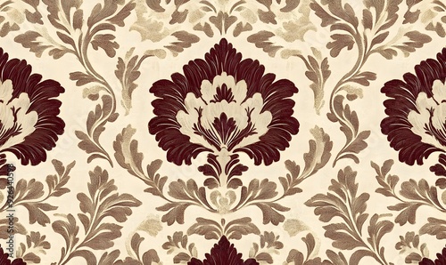 Intricate Floral Pattern with Maroon and Beige Accents