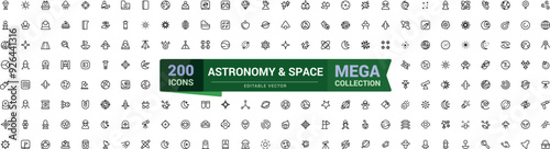 Astronomy and space line icon set. Mega collection of Space icon. Outline symbols collection. Editable stroke. Vector illustration.