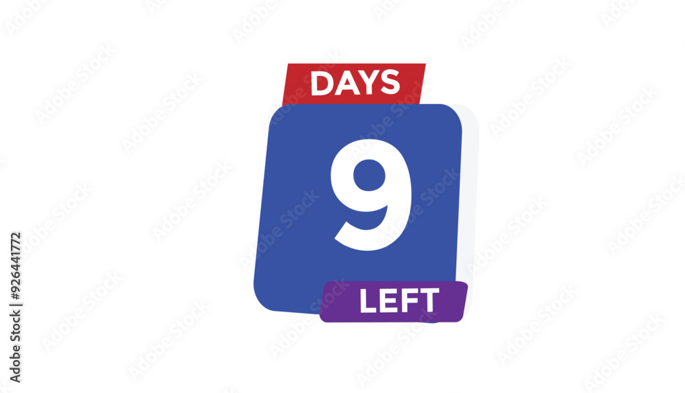 9 days left Countdown number banner templates. time icon. Vector Illustration
9 days left Countdown number banner templates. time icon. Vector Illustration