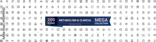 Metabolism icons set outline vector. Clinical icon set. Detox balance. Outline symbols collection. Editable stroke. Vector illustration.