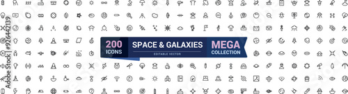 Space and Galaxy line icon set. Mega collection of Space related icon. Outline symbols collection. Editable stroke. Vector illustration.