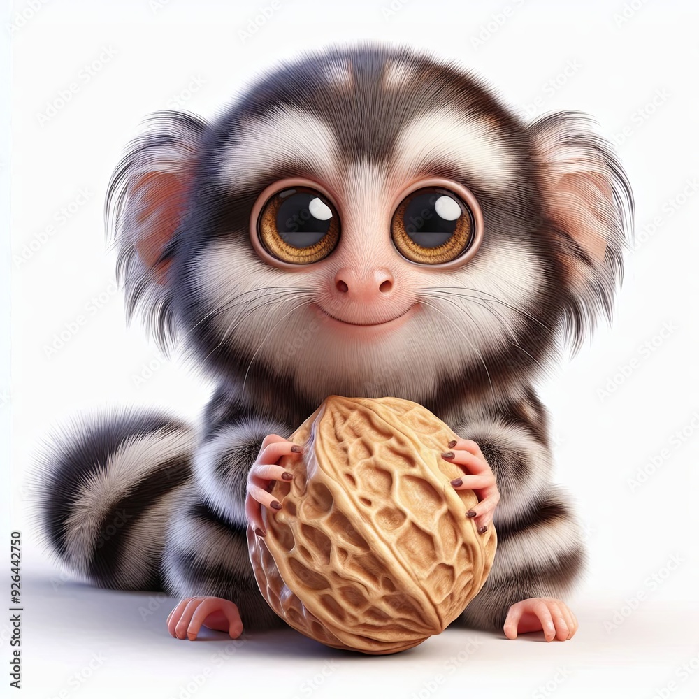 Fototapeta premium Cute Mischievous marmoset with a nut 3d Generative AI 