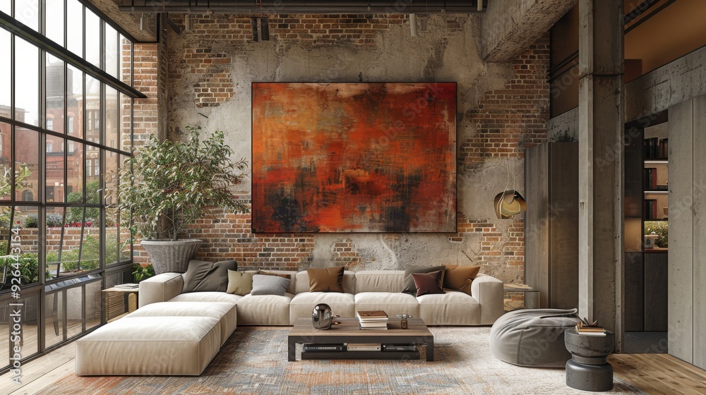 A modern basement with industrial chic decor, featuring exposed brick walls, polished concrete floors, and minimalist furniture. A modern basement with industrial chic decor, featuring exposed brick walls, polished concrete floors, and minimalist furniture.