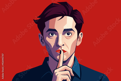 Shh! Gesture is quieter. The concept of male secret. A man asks for silence. Vector illustration
