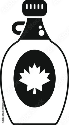 Black and white vector illustration of a bottle containing delicious canadian maple syrup
