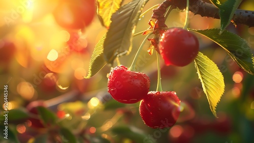 Red cherry shape with blurred background. Generative AI