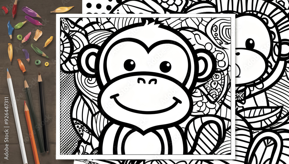 Fototapeta premium Coloring page, cute monkey