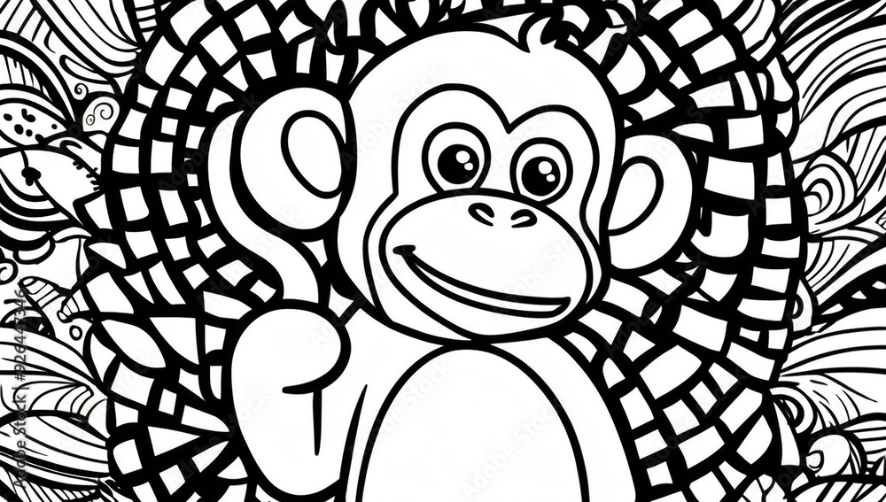 Coloring page, cute monkey Coloring page, cute monkey