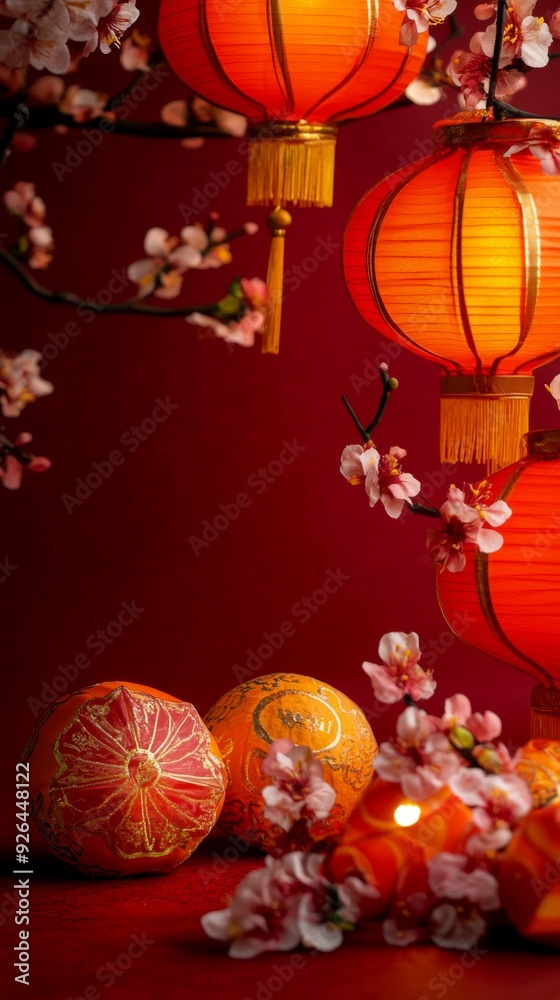 Enchanting 2025 Lunar New Year Celebration: Abstract Creative Snake Zodiac Design with Floral Motifs and Lanterns. Festive Chinese Year of the Snake Artwork on Vibrant Red-Gold Background. Artistic UI Enchanting 2025 Lunar New Year Celebration: Abstract Creative Snake Zodiac Design with Floral Motifs and Lanterns. Festive Chinese Year of the Snake Artwork on Vibrant Red-Gold Background. Artistic UI