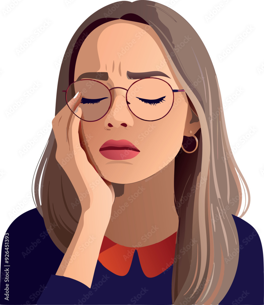 Young woman suffering toothache touching her cheek