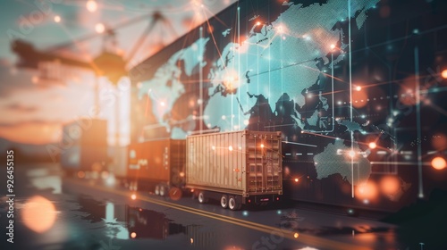 Logistics international delivery concept, World map with logistic network distribution on background.background for Concept of fast or instant shipping, Online goods orders worldwide