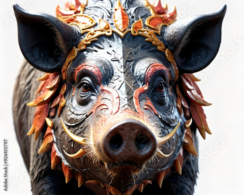 Detiled sculpture of the boar/ pig head  photo