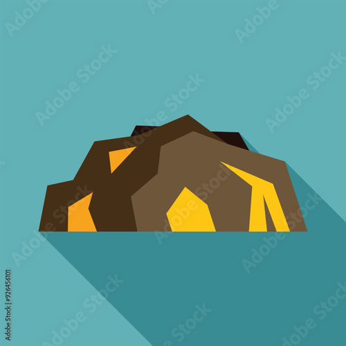 Big gold nugget shining underground treasure icon in flat style on a turquoise background
