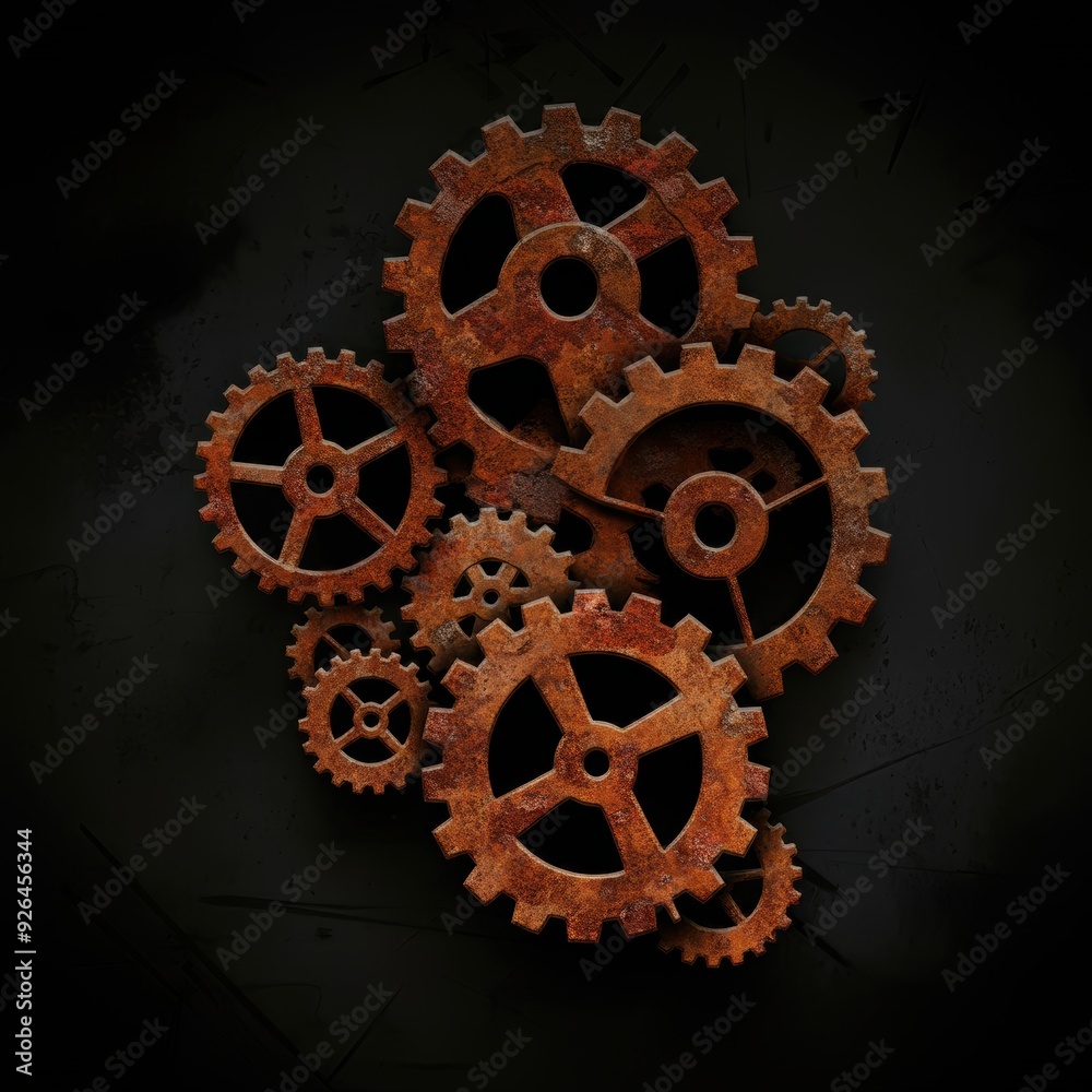 Obraz premium Rust programming language concept with rusty gears emerging from the dark , symbolizing robust and efficient coding .