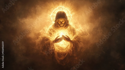Radiant Image of Jesus Performing a Miracle in Golden Light
