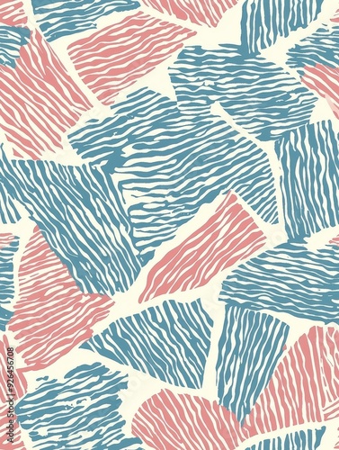 Textured Wallpaper Pattern in Organic Geometric Style with Random Pantone Colors and White Lines Reminiscent of Japanese Bohemian Nordic Boho Woodblock Prints